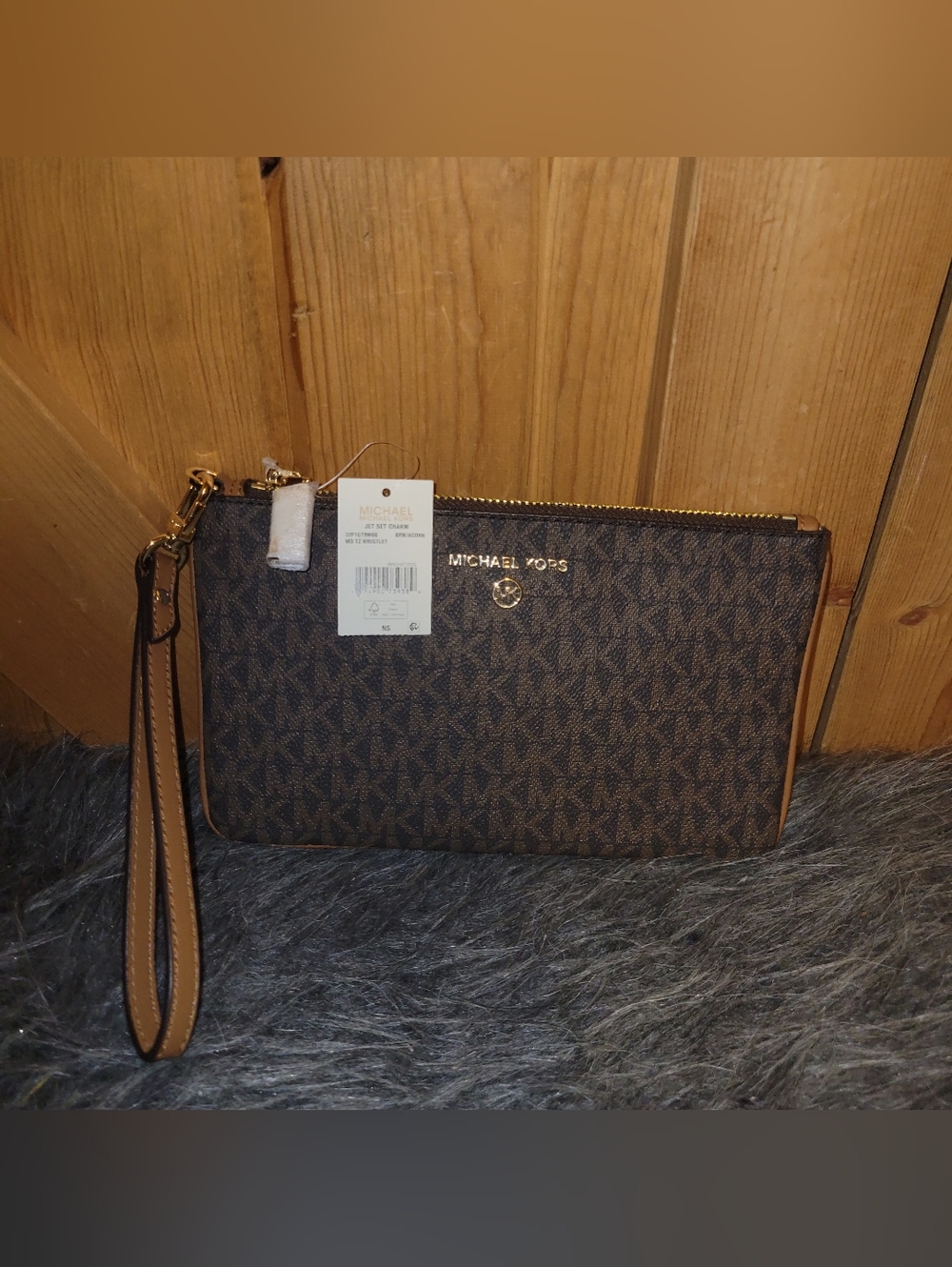 Michael Korsjet Set  Brown Logo Wristlet